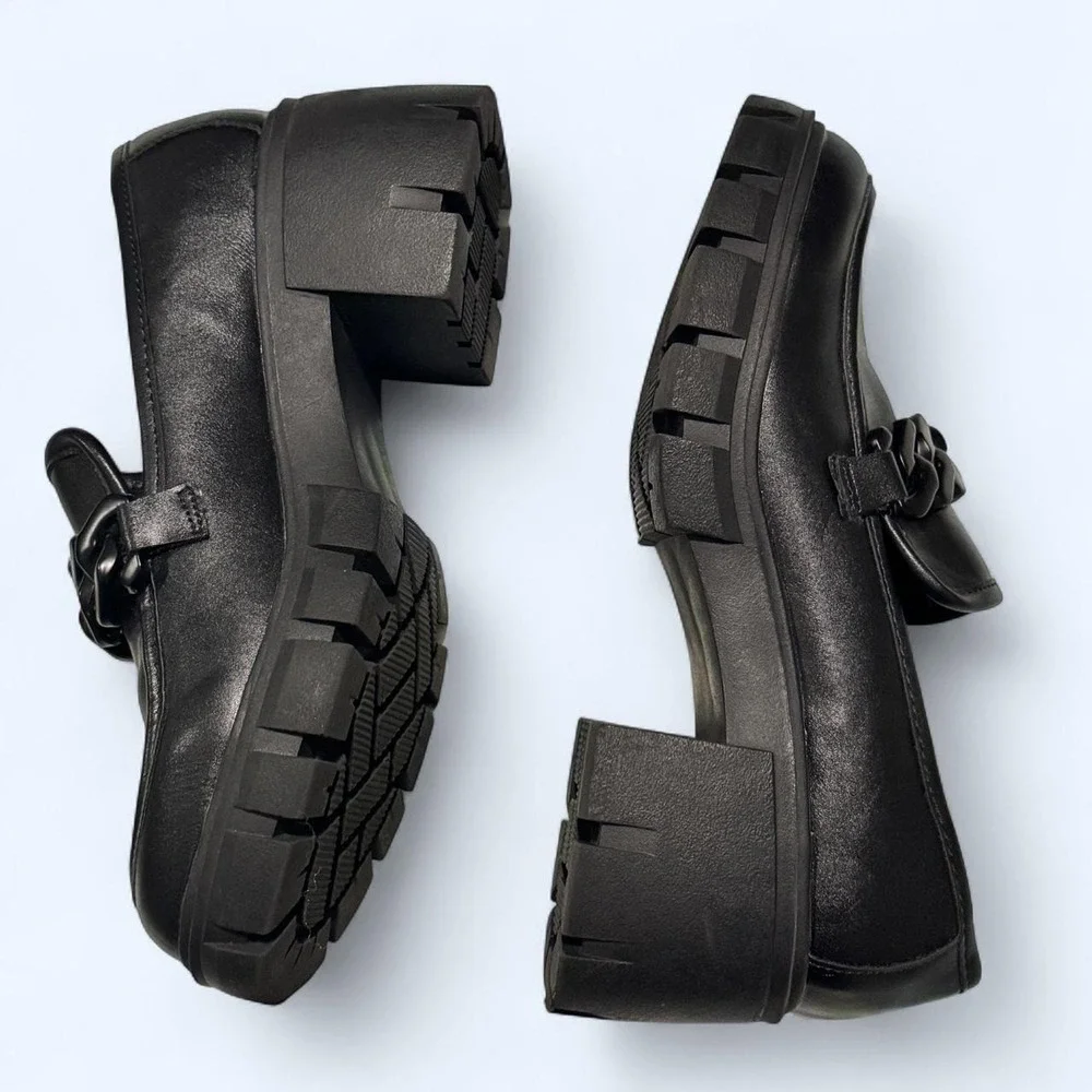 Madden Girl Black Chain Loafers 7M Chunky Lug Sole Platform Academia Goth‎ Y2K